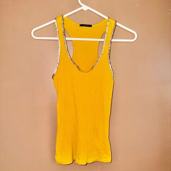 Soprano Women's Yellow Sequin Sleeveless Tank Top Ribbed - Size Medium - Picture 5 of 8